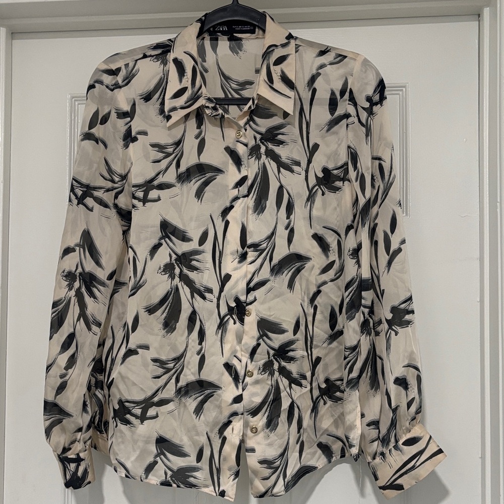 Zara Black and Cream Floral Men's Shirt